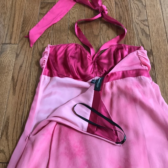 NWT Bebe 100% Silk women’s pink ombré Boho Asymmetric Midi Dress Size S - Picture 6 of 8